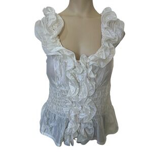 Arden B Top Blouse Women's Small Ruffled Front Cream Satin Classic Stylish Crisp